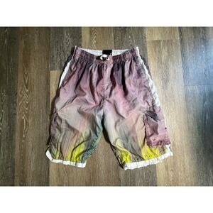 B.Split Board Shorts Mens L Multi Color Gradient Cargo Swim Trunks Mesh Lined